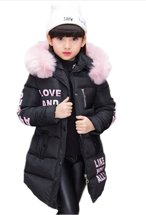 YYF Kinder Mädchen Lange Winterjacke mit Fellkapuze Outerwear Oberbekleidung Winter Kleidung Verdichte Kinderjacke Wintermantel Mantel Parka