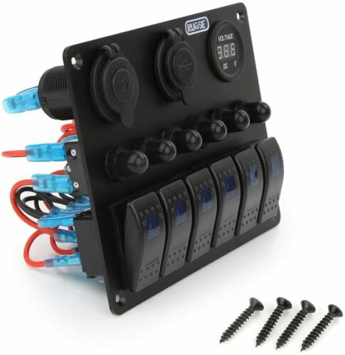 6 Gang LED Schalttafel Schaltpanel Voltmeter 2 USB Ladegerät Auto Boot 12V/24V