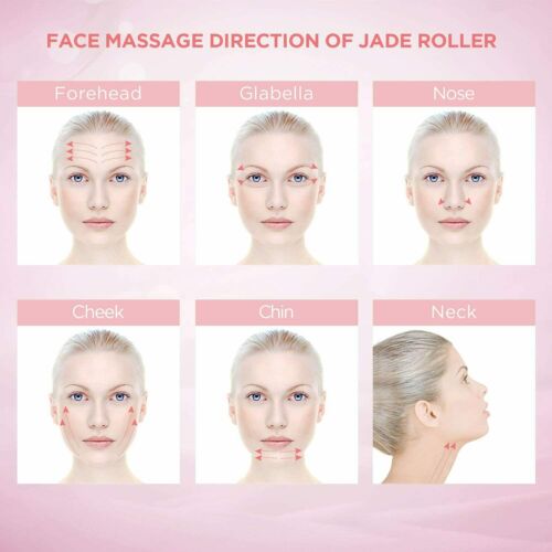 Jade Roller Rosenquarz mit Gua Sha Brett 100% Natürliche Gesichtsmassager.