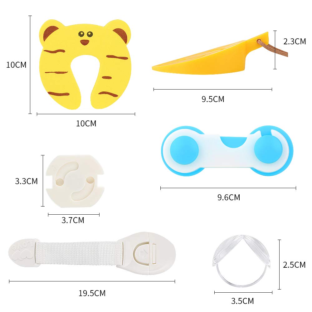 Spar24 Kinder Sicherheitsset, 45 Stück Baby Sicherheitsset 15 Runde Eckenschutz 12 Steckdosenschutz 6 Schiebetürverschlüsse 6 Sicherheitsschloss 3 Türschaum 3 Leaf Türstopper für Schrank Schublade
