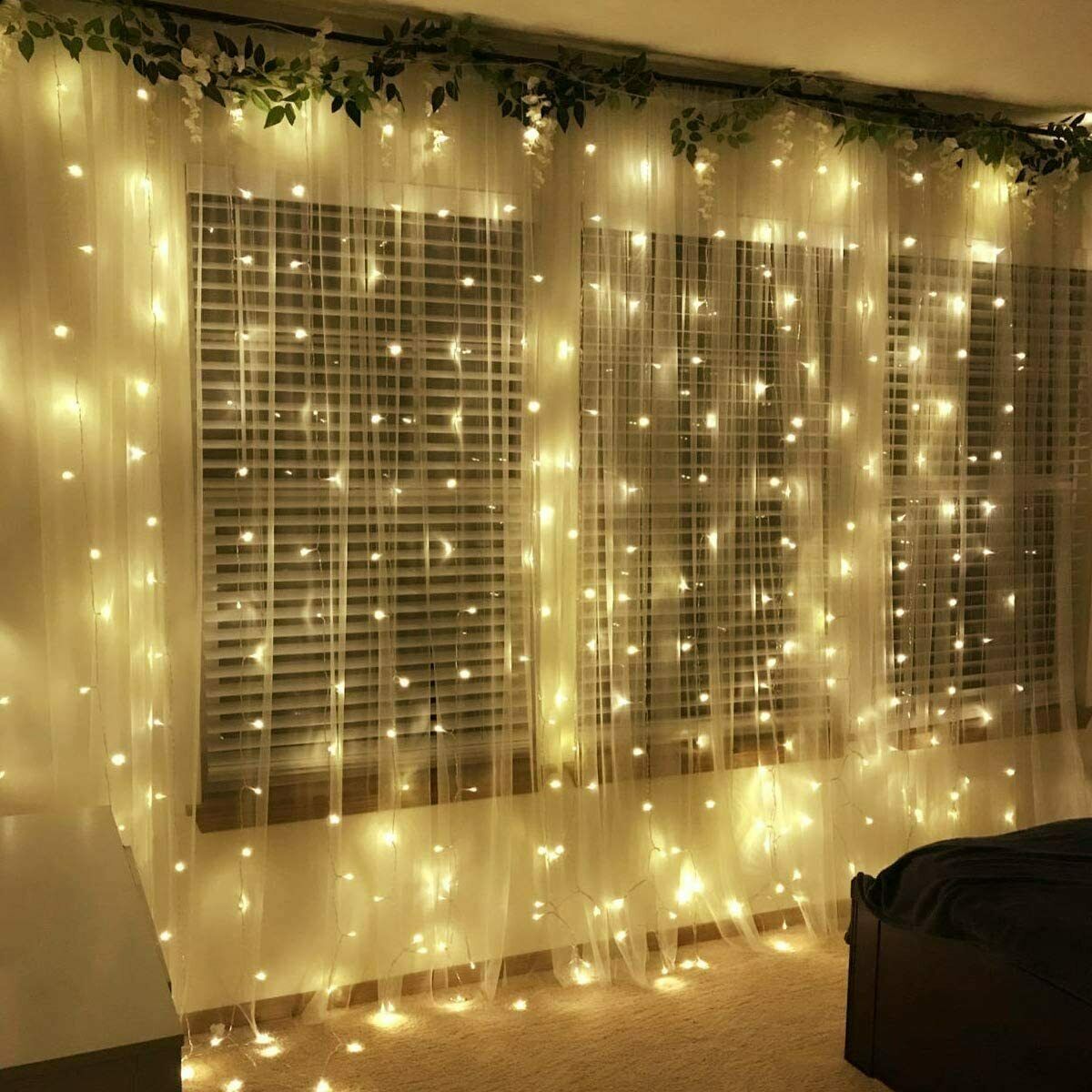 LED Lichtervorhang 3m x 3m, 8 Modi 306 LEDs Vorhang Lichterkette, Warmweiß Licht