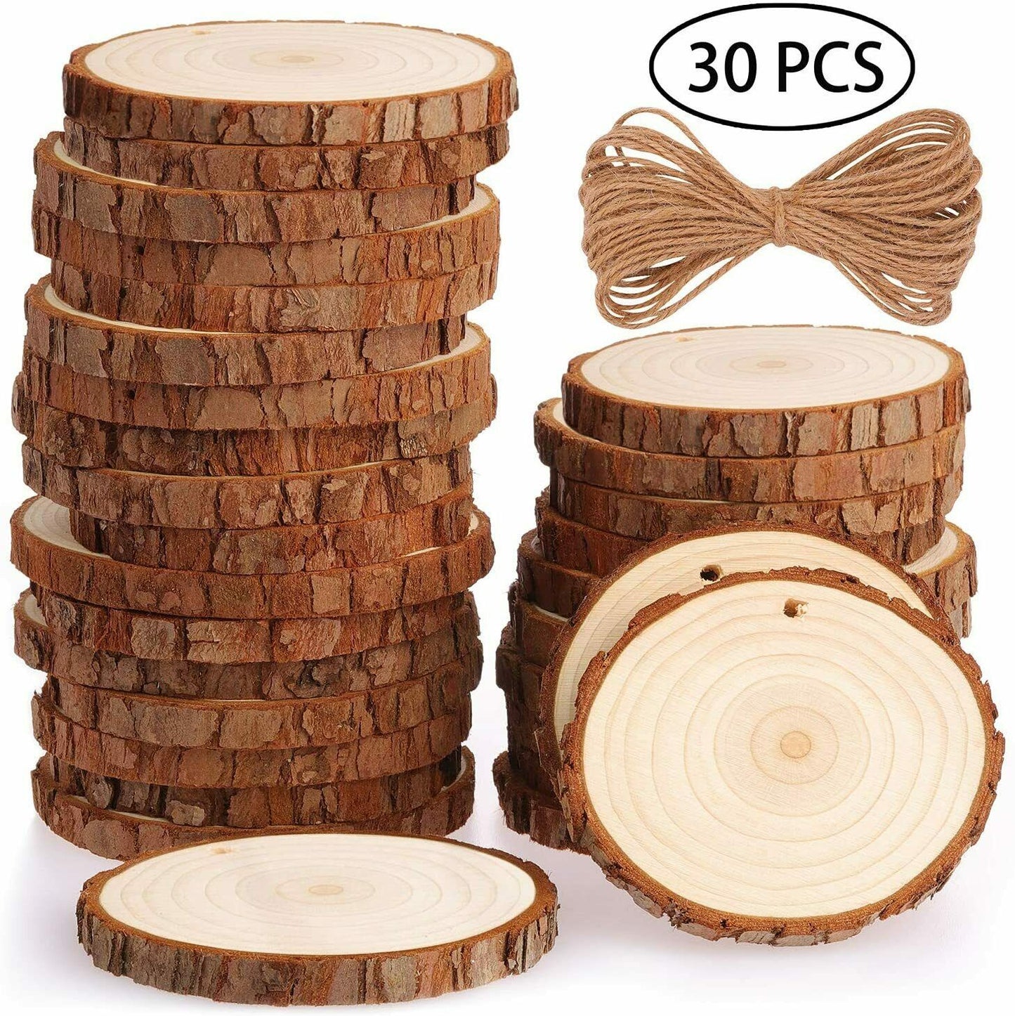 Holzscheiben 30 Stücke Holz Log Scheiben 7-8cm mit Loch Unvollendete Holzkrei
