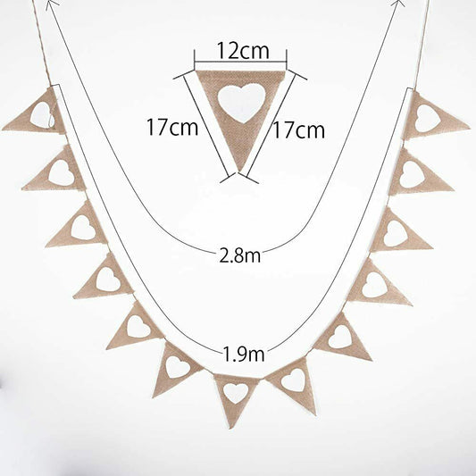 2x 2,8 m Wimpelkette Leinen Wimpelgirlande Jute Wimpel Banner