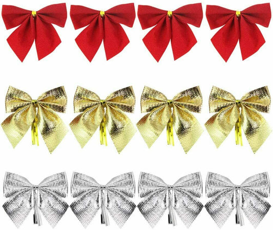 72 Stück Weihnachtsschleifen Gold Silber Rot Weihnachtsbaum Schleifen