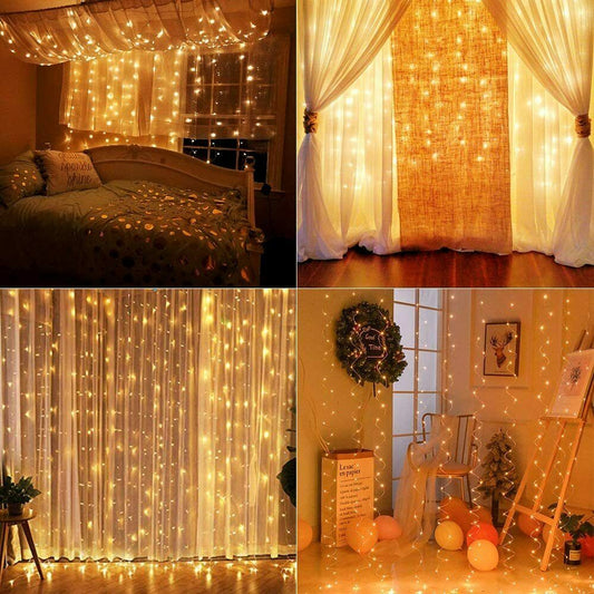 300 LEDs USB Lichterkettenvorhang 3M*3M 8 Modi Lichterkette mit Fernbedienung