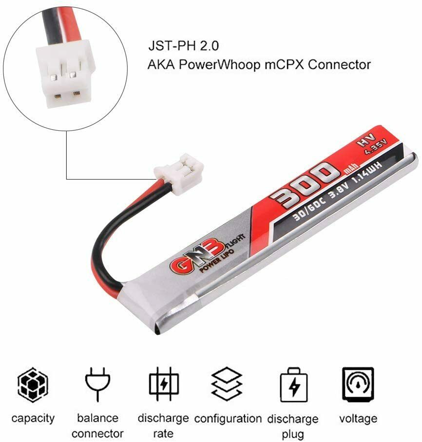 6X 300mAh HV 1S FPV Lipo Akku 30C 3,8V für Eachine UZ65 US65 Tiny Whoop Drone