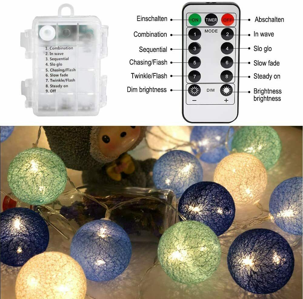 20er LED LED Lichterketten mit Baumwollkugeln Innen Deko (warmweiß)