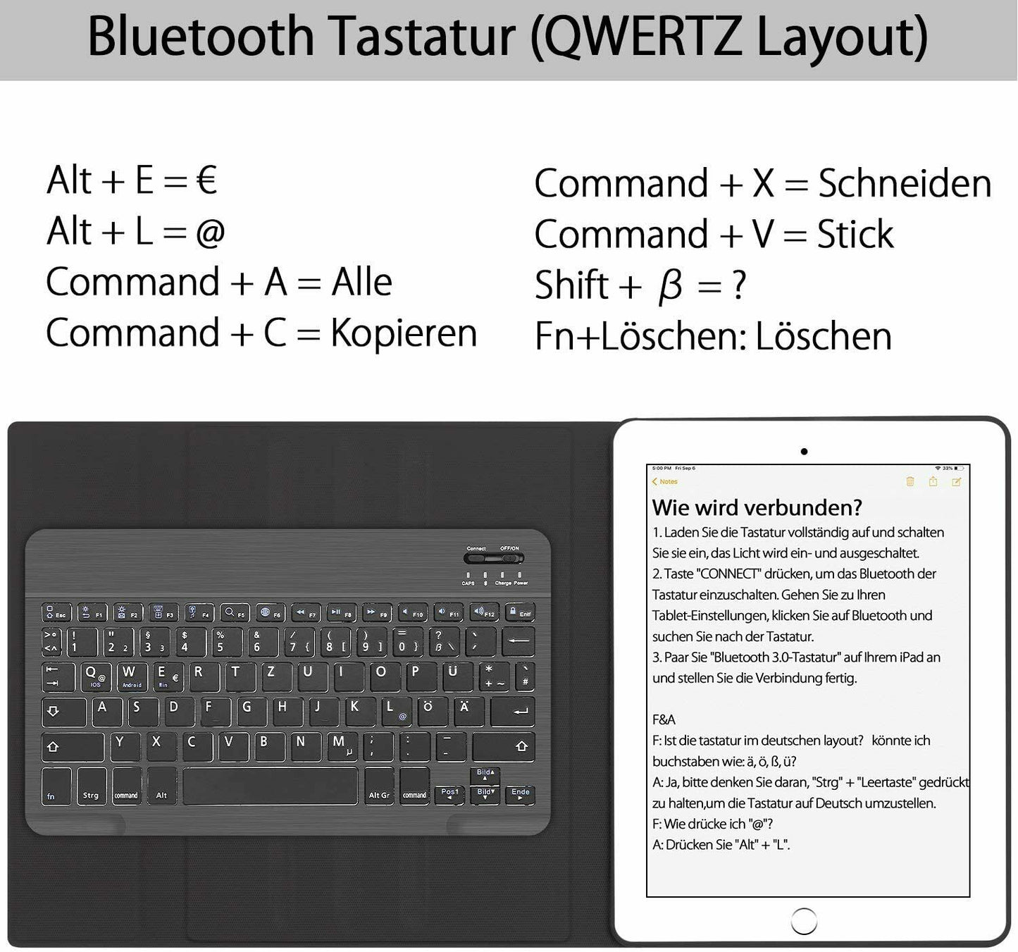 Tastatur Hülle für iPad 10.2 2019, Automatisch Aufwachen mit Bluetooth Tastatur