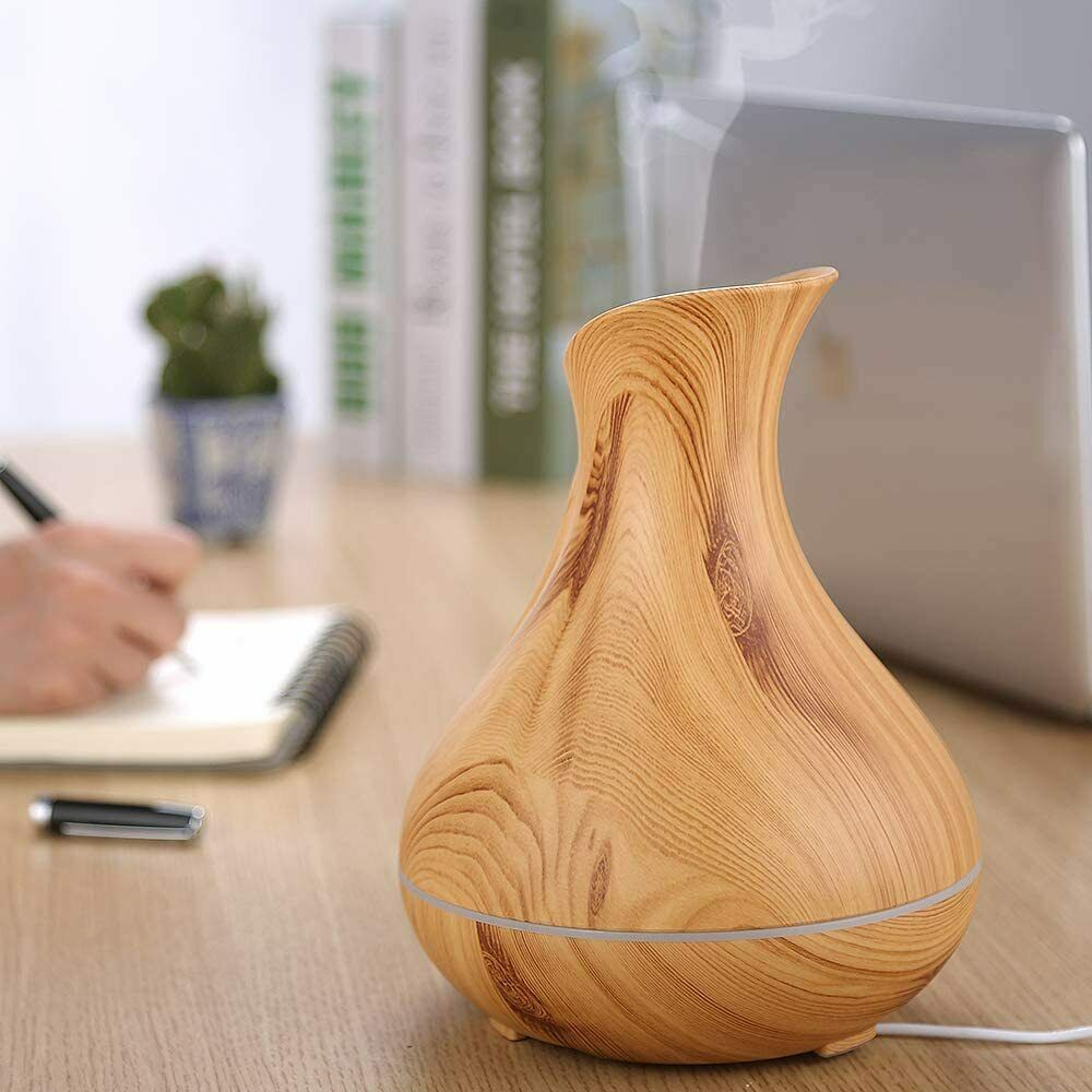 Aroma Diffuser 400mL Ultraschall Air Luftbefeuchter Holz Vasen-Stil 7 LED Farben