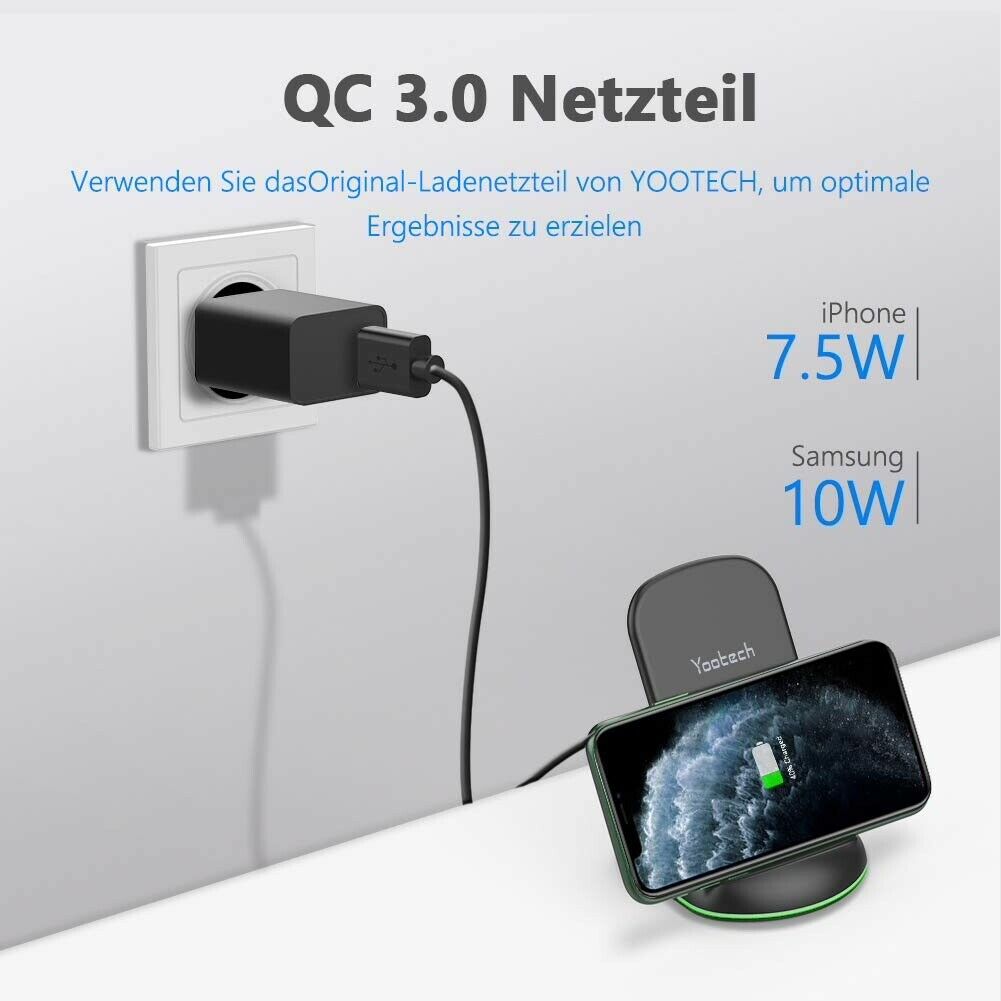 Yootech Wireless Charger,10W Max Qi-Zertifiziert Wireless Ladestation mit QC Ada
