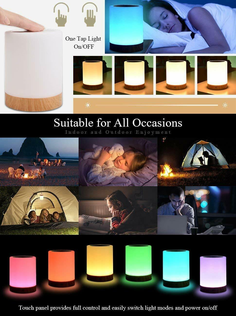 Nachttischlampe, LED Nachtlampe mit Dimmer 360° Berührungssensor USB Aufladbar