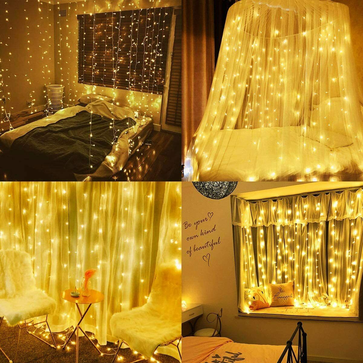 LED Lichtervorhang 3m x 3m, 8 Modi 306 LEDs Vorhang Lichterkette, Warmweiß Licht