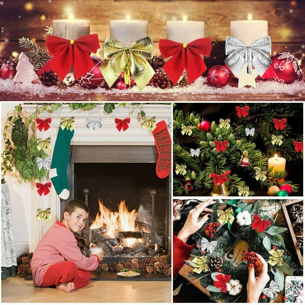 72 Stück Weihnachtsschleifen Gold Silber Rot Weihnachtsbaum Schleifen