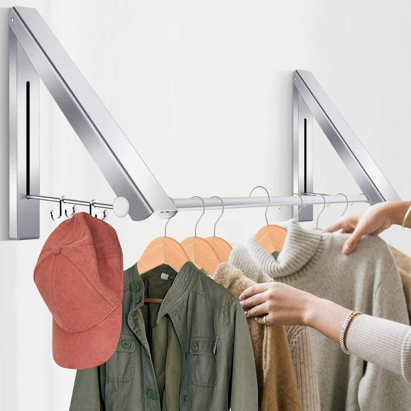 Klappbar Wand Kleiderständer,Kleiderhaken Kleiderlüfter (2 pcs Weiß )