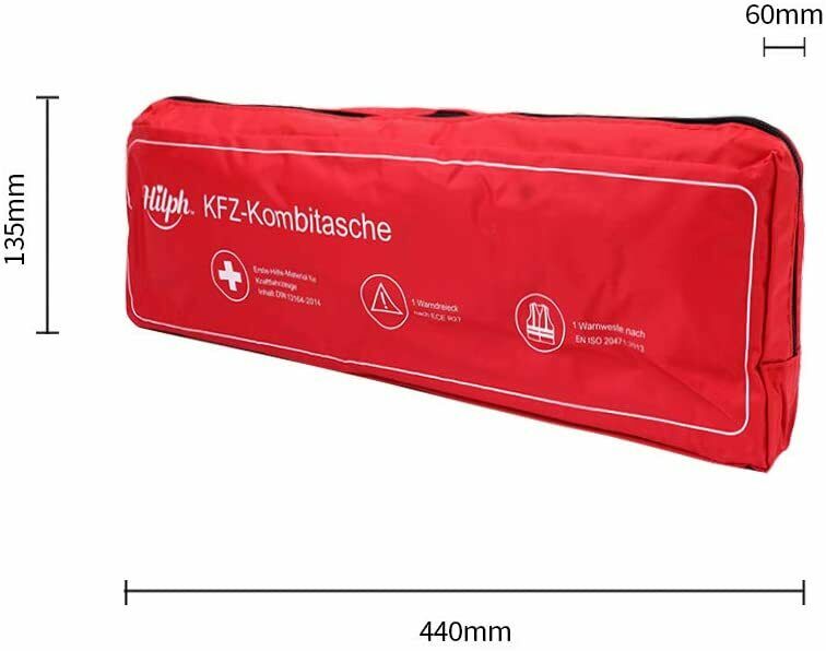 3 in 1 KFZ Verbandskasten Erste Hilfe Set Kombitasche mit Warnweste, Warndreieck