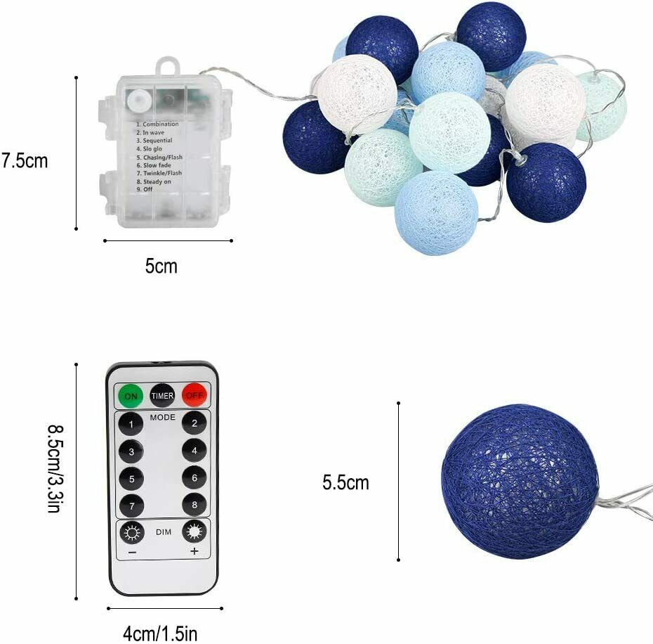 20er LED LED Lichterketten mit Baumwollkugeln Innen Deko (warmweiß)