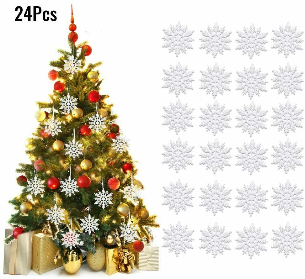 Weihnachten Schneeflocken, 24 Stück Glitter Schneeflocken Deko Plastik Aufhängen