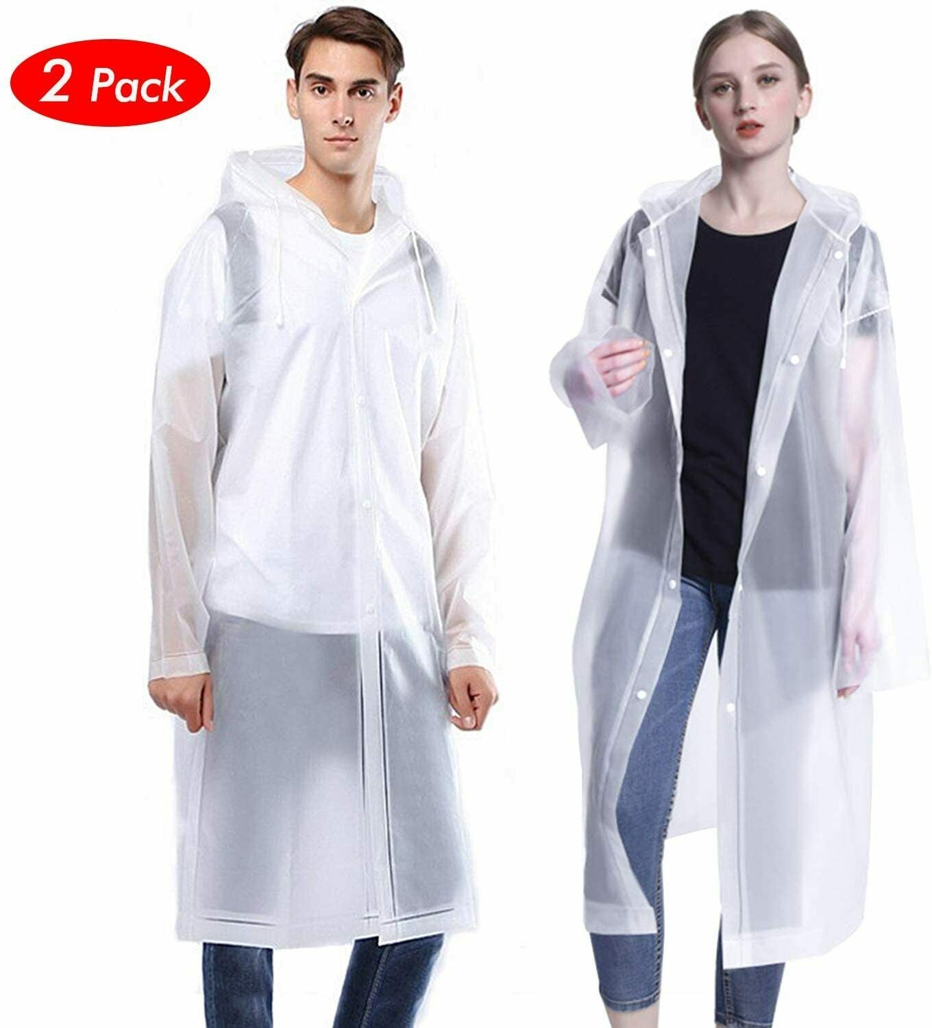 2 Stück Regenmantel Transparent Regenponcho Eva Wasserdicht Regenjacken