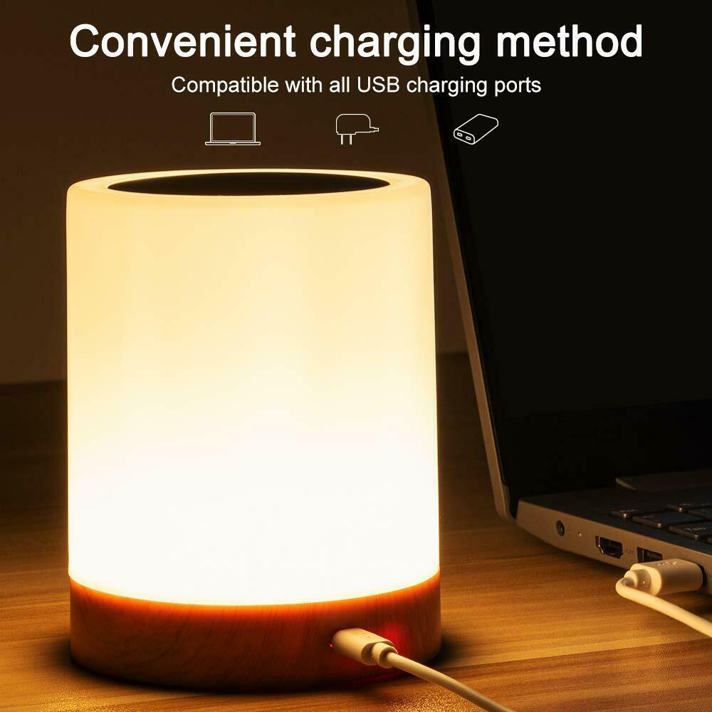 Nachttischlampe, LED Nachtlampe mit Dimmer 360° Berührungssensor USB Aufladbar