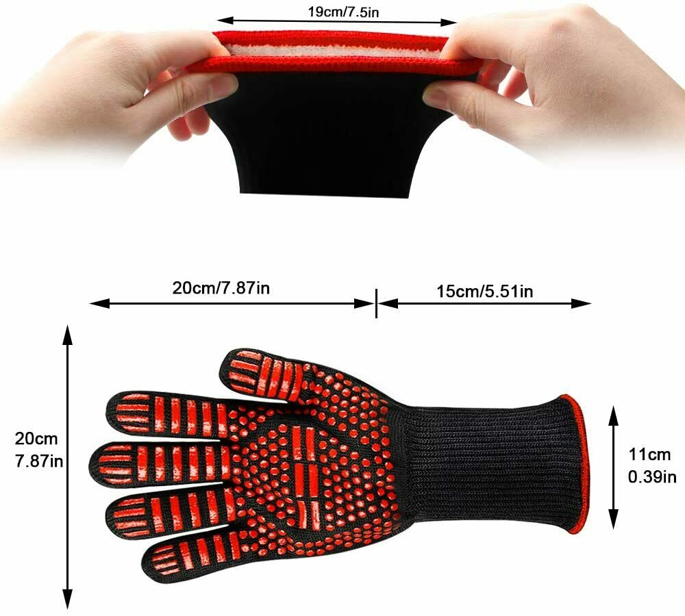 2x 800°C Rutschfeste Silikon Hitzebeständige BBQ Für Grill, Kochen, Backen