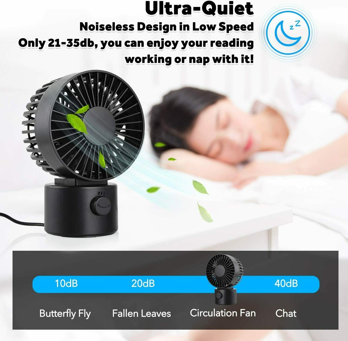 USB Ventilator Doppelblatt Ultra Leise Mini Tischventilator Lüfter Schwarz