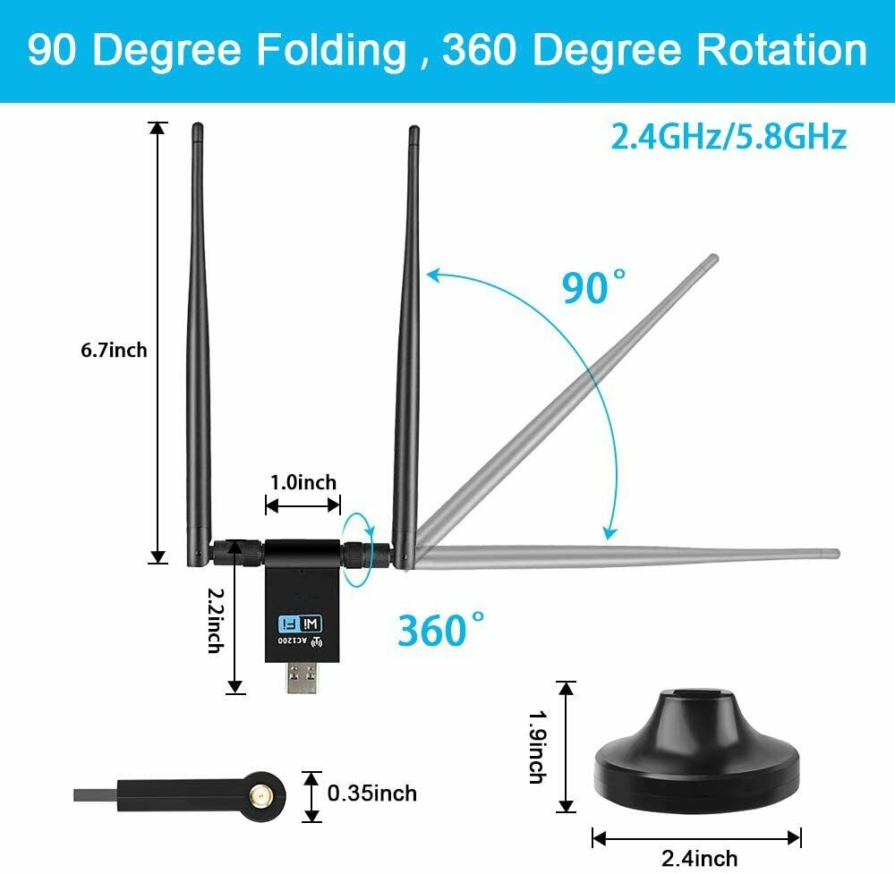 WiFi Adapter, WLAN Stick 1200 Mbit/s DualBand Wireless 5GHz 867Mbps/2.4GHz 300Mb