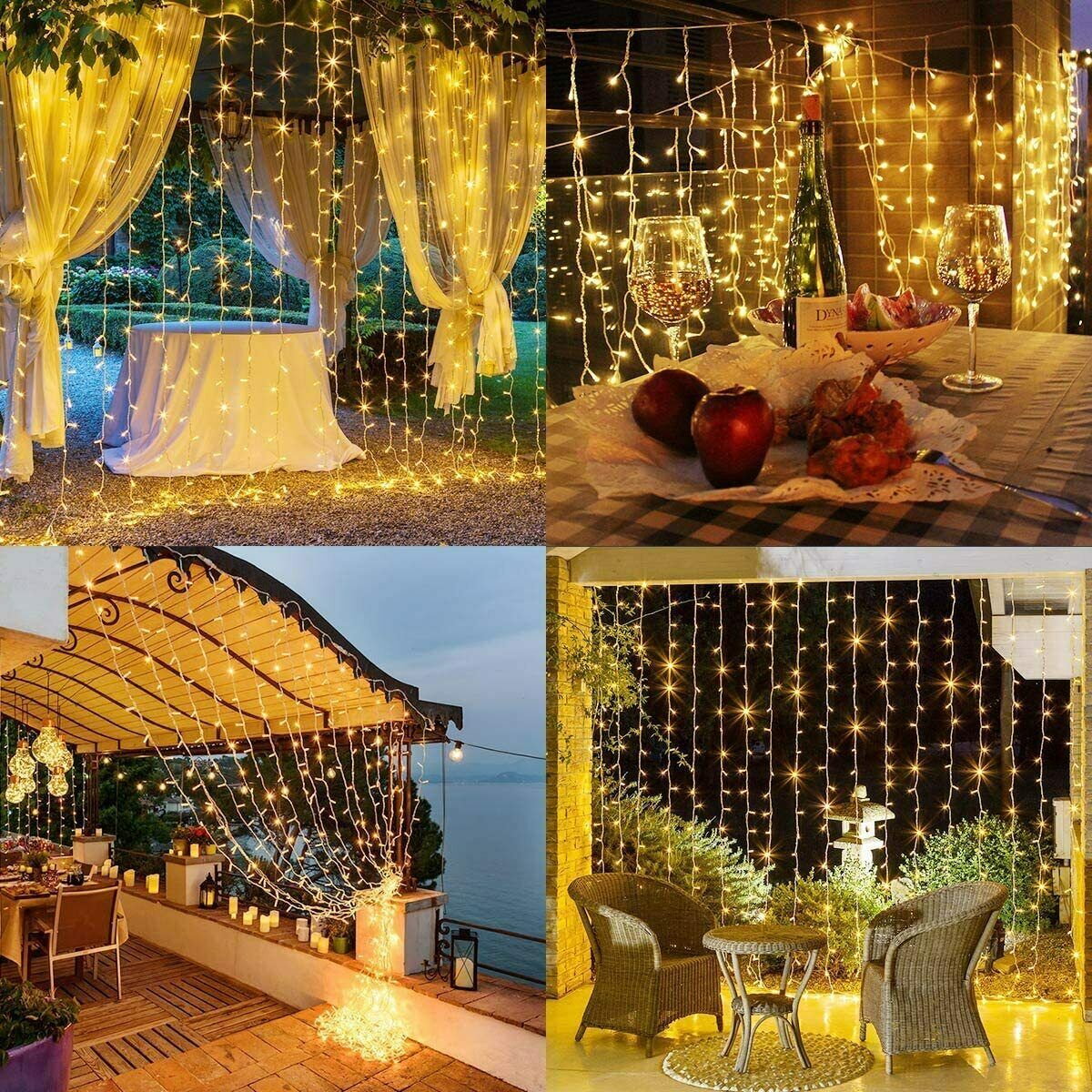 LED Lichtervorhang 3m x 3m, 8 Modi 306 LEDs Vorhang Lichterkette, Warmweiß Licht