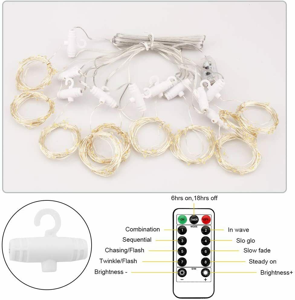 300 LEDs USB Lichterkettenvorhang 3M*3M 8 Modi Lichterkette mit Fernbedienung
