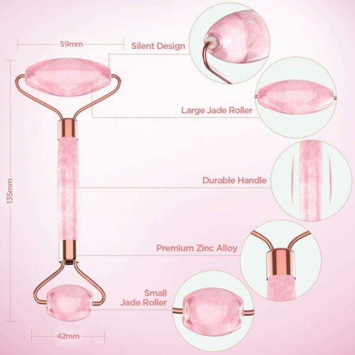 Jade Roller Rosenquarz mit Gua Sha Brett 100% Natürliche Gesichtsmassager.