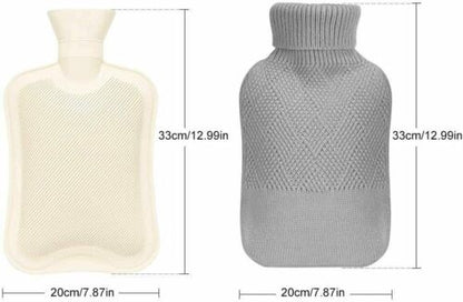 Wärmflaschen 2L mit Strickbezug Rollkragen Wärmekissen Geprüft Krämpfe - Grau