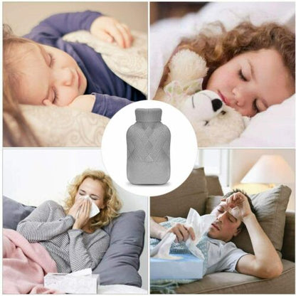 Wärmflaschen 2L mit Strickbezug Rollkragen Wärmekissen Geprüft Krämpfe - Grau