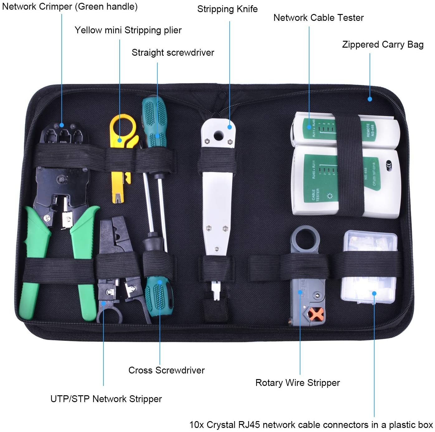 kuman Netzwerk Reparaturwerkzeuge Professionell Netzwerk Werkzeug Set Netzwerk Kabeltester Kit Patchkabel Tester Computer Wartung LAN Kabel Tester P9200