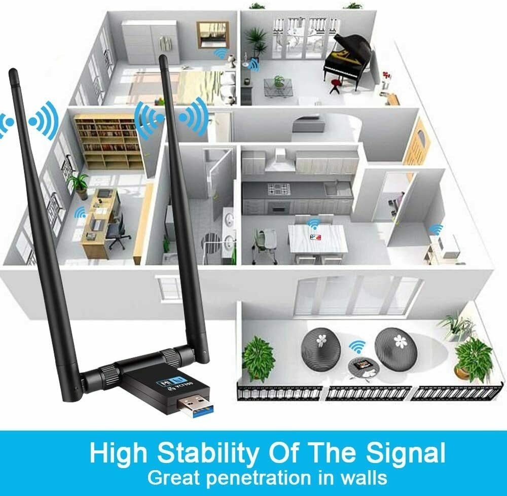 WiFi Adapter, WLAN Stick 1200 Mbit/s DualBand Wireless 5GHz 867Mbps/2.4GHz 300Mb