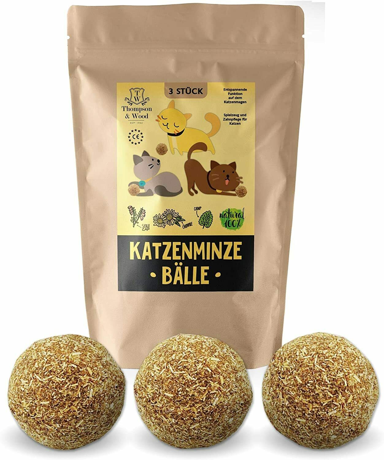 3x Katzenminze Ball, Katzenspielzeug, Fördert den natürlichen Spieltrieb