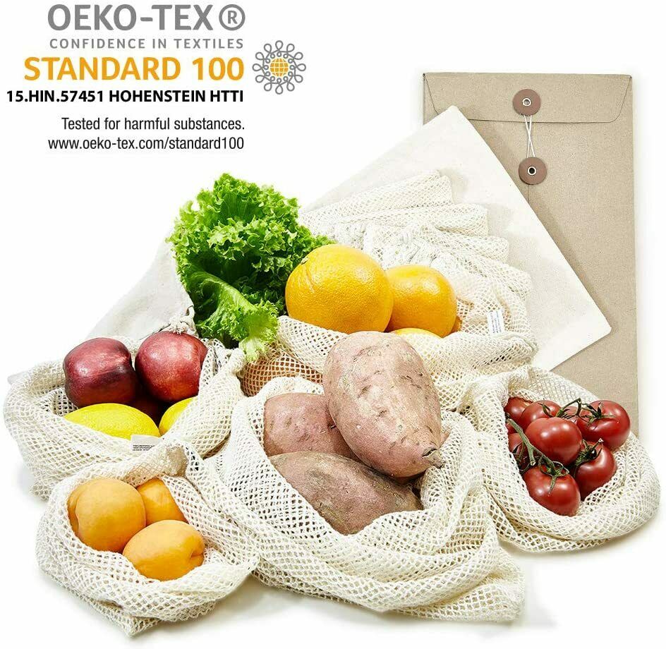 6er Set Obst- und Gemüsebeutel 100% Obst-Beutel Gemüse-Netz mit Gewichtsangabe