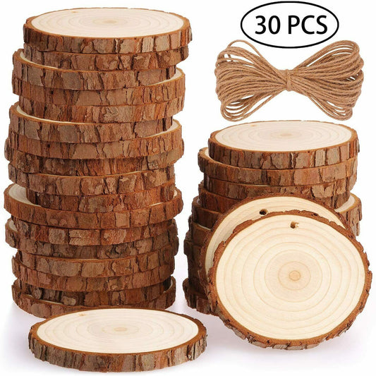 Holzscheiben 30 Stücke Holz Log Scheiben 7-8cm mit Loch Unvollendete Holzkrei