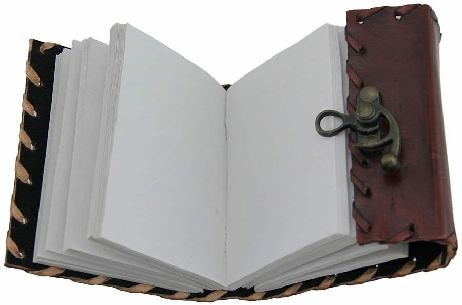 Leder Mini Tagebuch mit Messing Verschluss ungefüttert 100 Blatt/200 Seiten