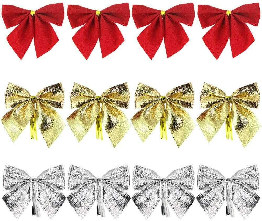 72 Stück Weihnachtsschleifen Gold Silber Rot Weihnachtsbaum Schleifen