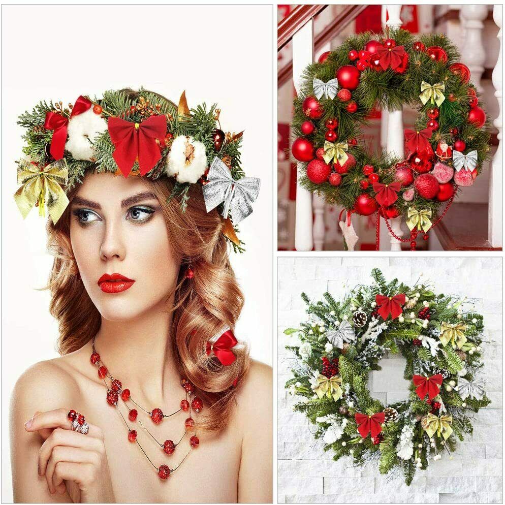 72 Stück Weihnachtsschleifen Gold Silber Rot Weihnachtsbaum Schleifen