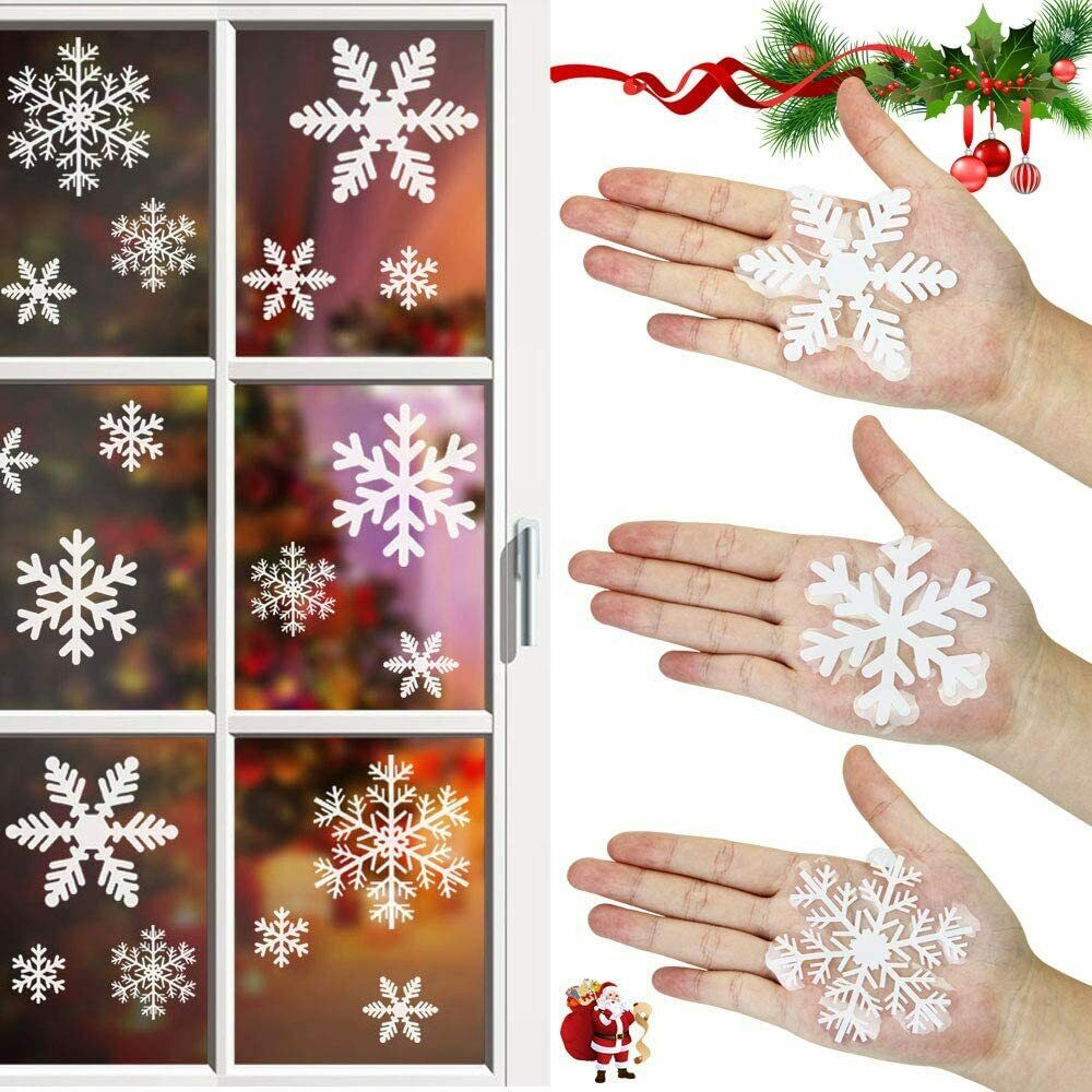 135 Stück Fensterdeko PVC Schneeflocken Fensterbilder Weihnachtssticker Weiß