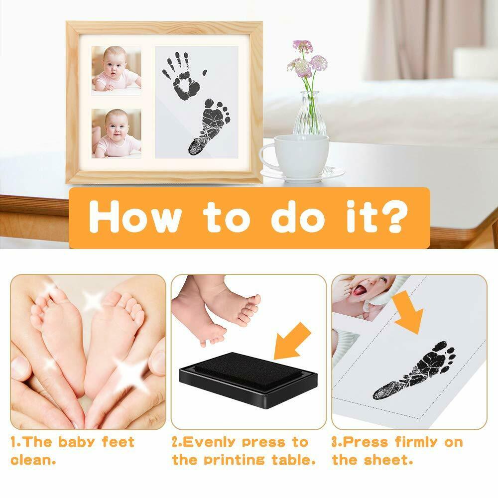 Baby Handabdruck und Fußabdruck Fotorahmen Set mit Ungiftigen Stempelkisse