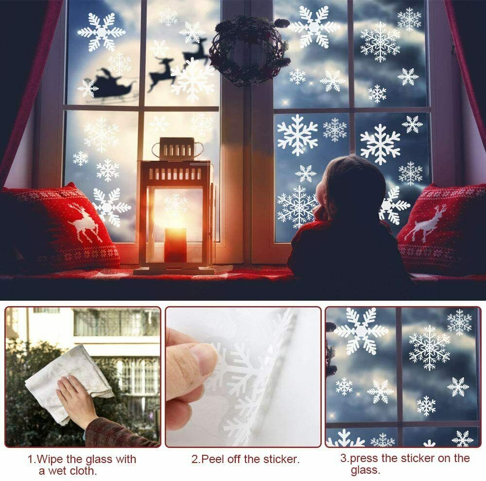135 Stück Fensterdeko PVC Schneeflocken Fensterbilder Weihnachtssticker Weiß