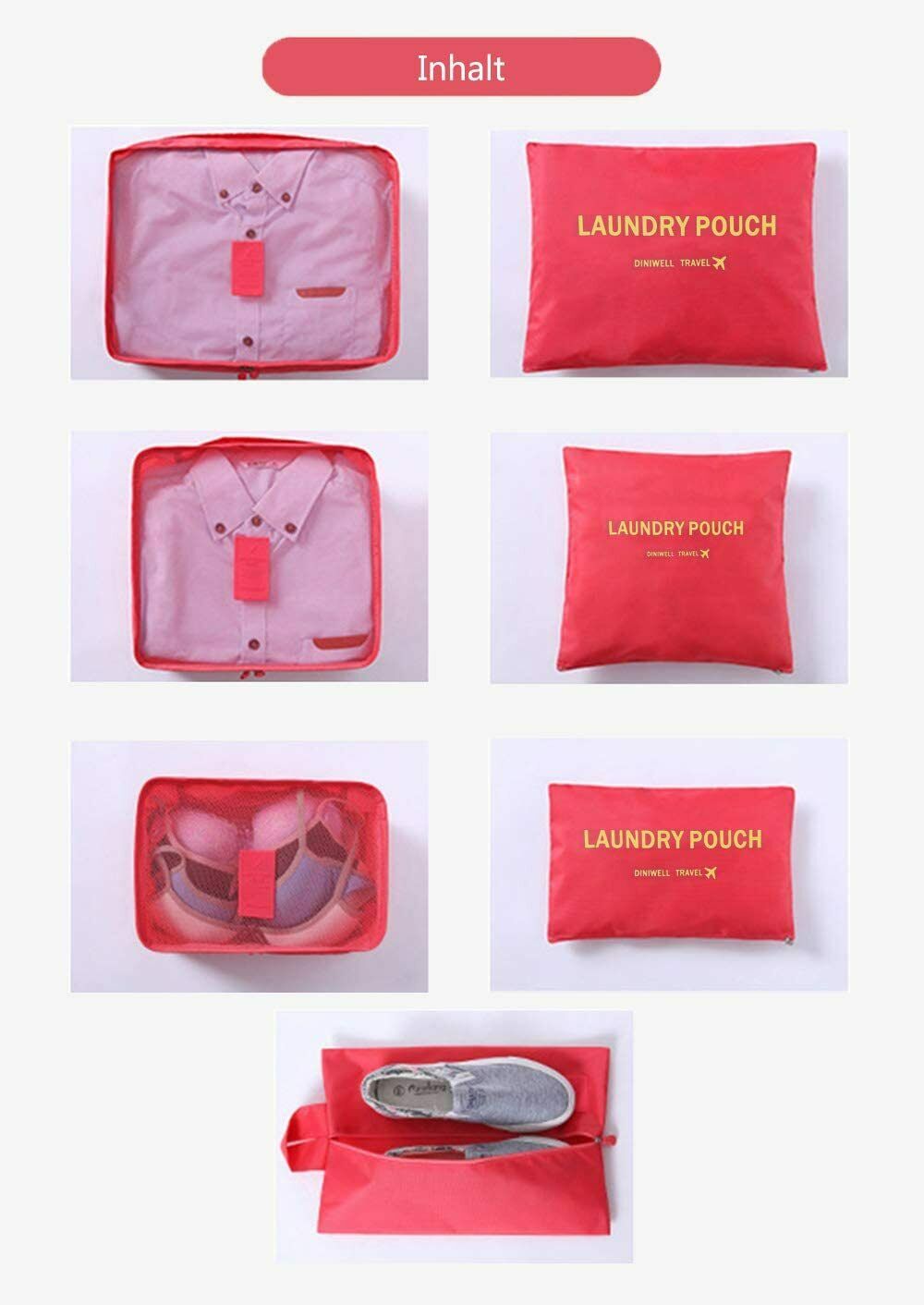 Kleidertaschen-Set 7-teilig Reisetasche in Koffer Wäschebeutel (Weinrot)