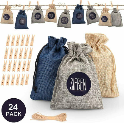 Adventskalender zum Befüllen 24 Geschenktüten + 24 Aufkleber Stoffbeutel DIY DE
