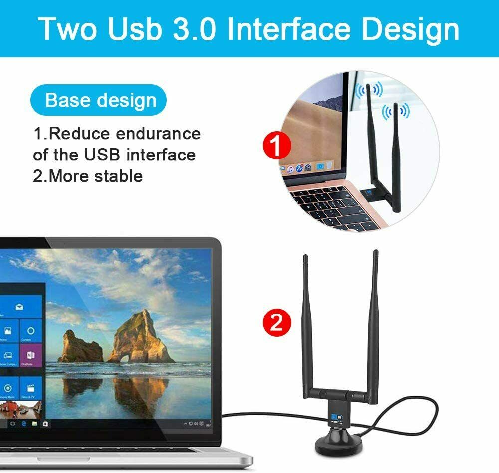 WiFi Adapter, WLAN Stick 1200 Mbit/s DualBand Wireless 5GHz 867Mbps/2.4GHz 300Mb