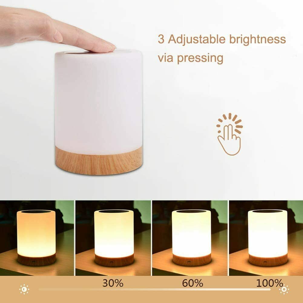 Nachttischlampe, LED Nachtlampe mit Dimmer 360° Berührungssensor USB Aufladbar