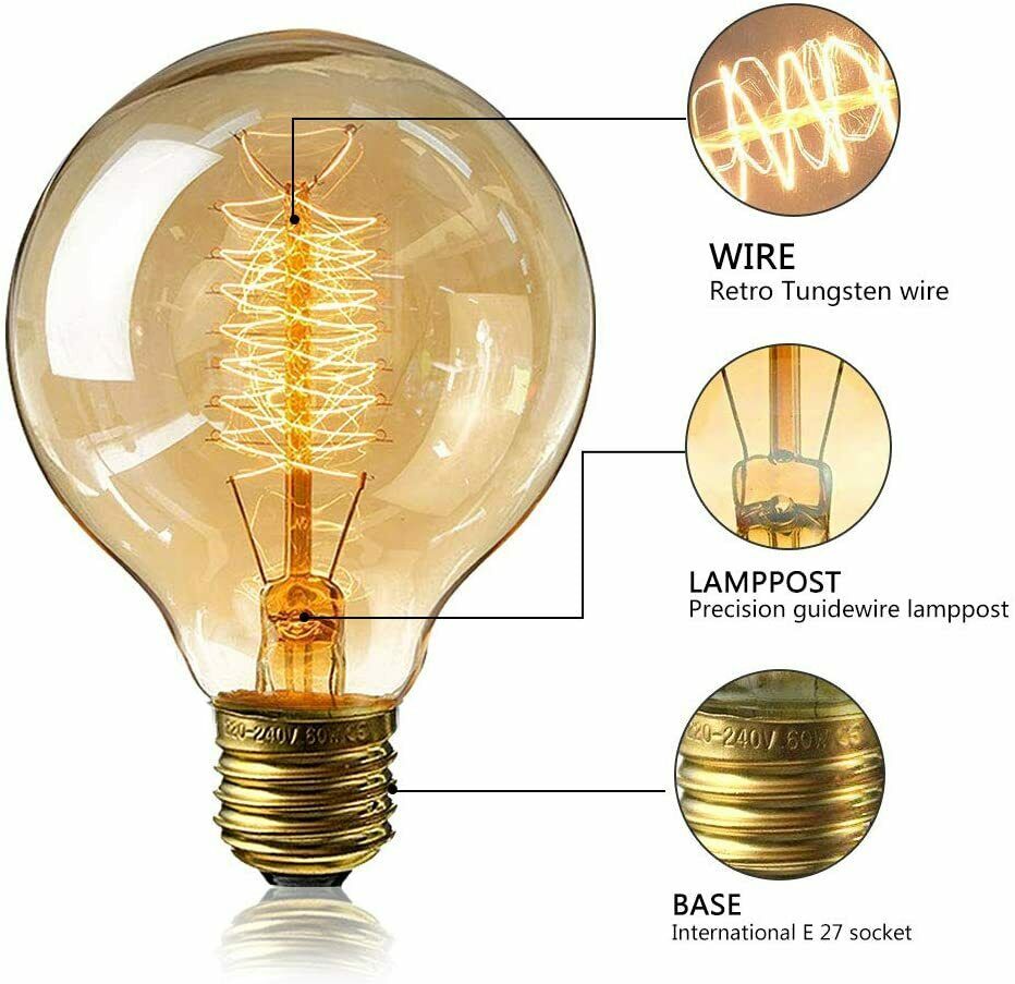 Vintage Glühbirne 6 Stück Globe Glühlampe Retro Glühbirne Warmweiß E27 40W