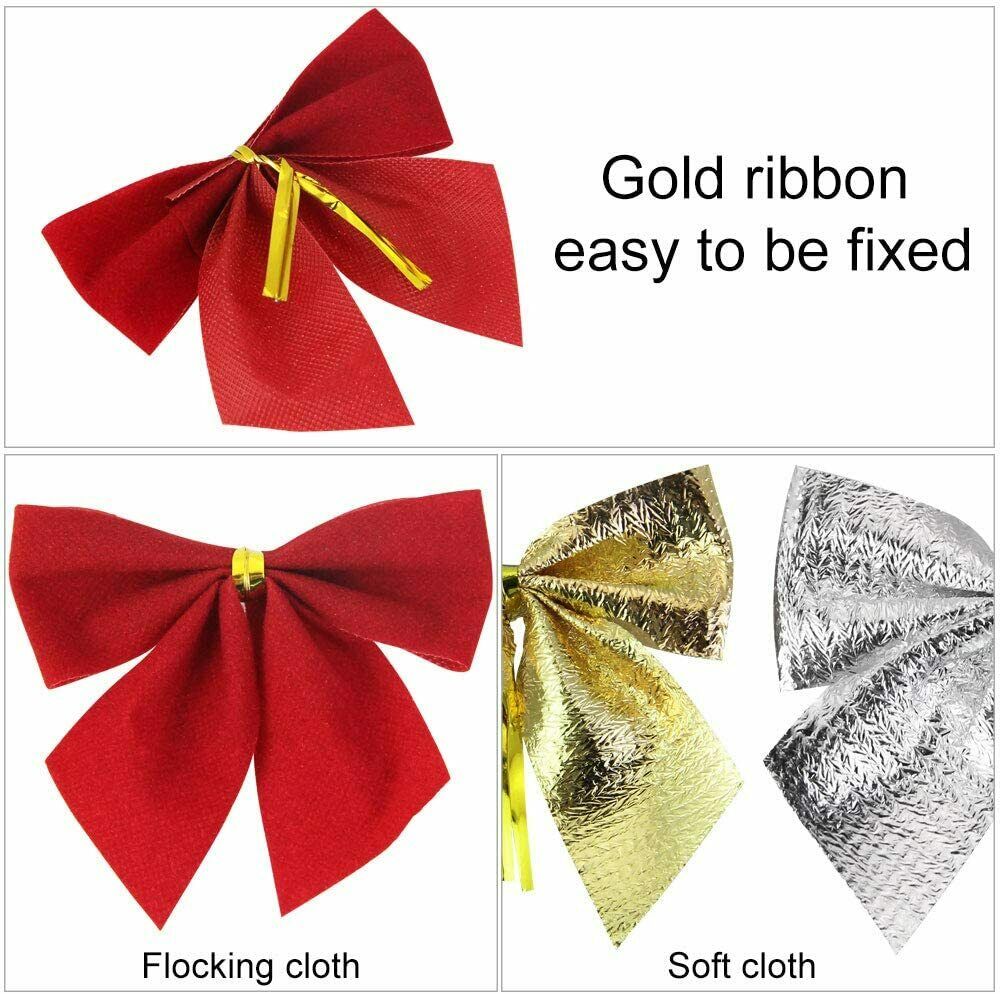 72 Stück Weihnachtsschleifen Gold Silber Rot Weihnachtsbaum Schleifen