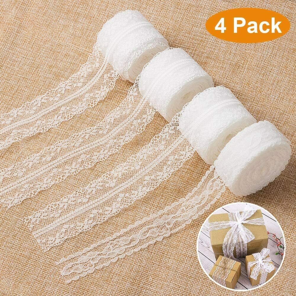 40 Meter Spitzenband Weiß Vintage Spitzenbordüre Geschenkband Spitze (4 Rolls)