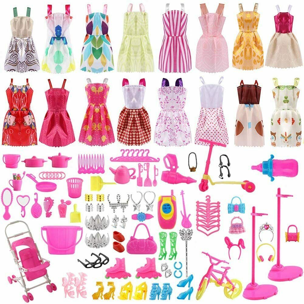 Puppenkleidung / Kleidung + Zubehör - Geeignet für Barbie ( Set 130 Stück )